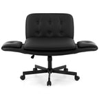 Artiss Criss Cross Chair with Wheels & Adjustable Armrests, Ergonomic Cross Legged Office Desk Chair PU Leather Vanity Chair Swivel for Home, Make Up, Bedroom, Computer, Black