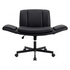 Artiss Cross Legged Office Chair PU Leather Swivel Vanity Chair Wide Seat Adjustable Arms Black