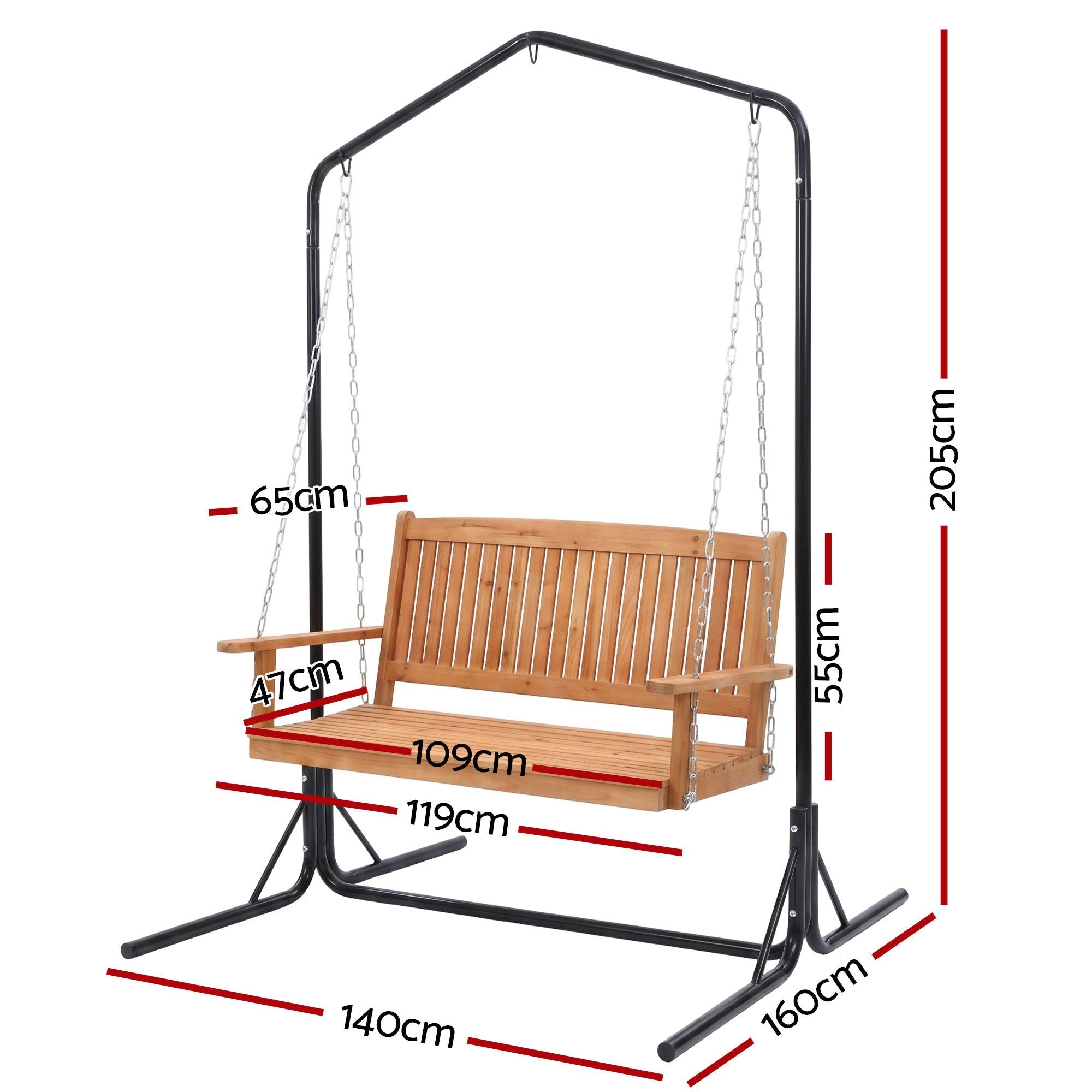 Gardeon Wooden 2-Seater Outdoor Swing Chair with Black Stand Hanging Chair Patio Furniture Secondary image