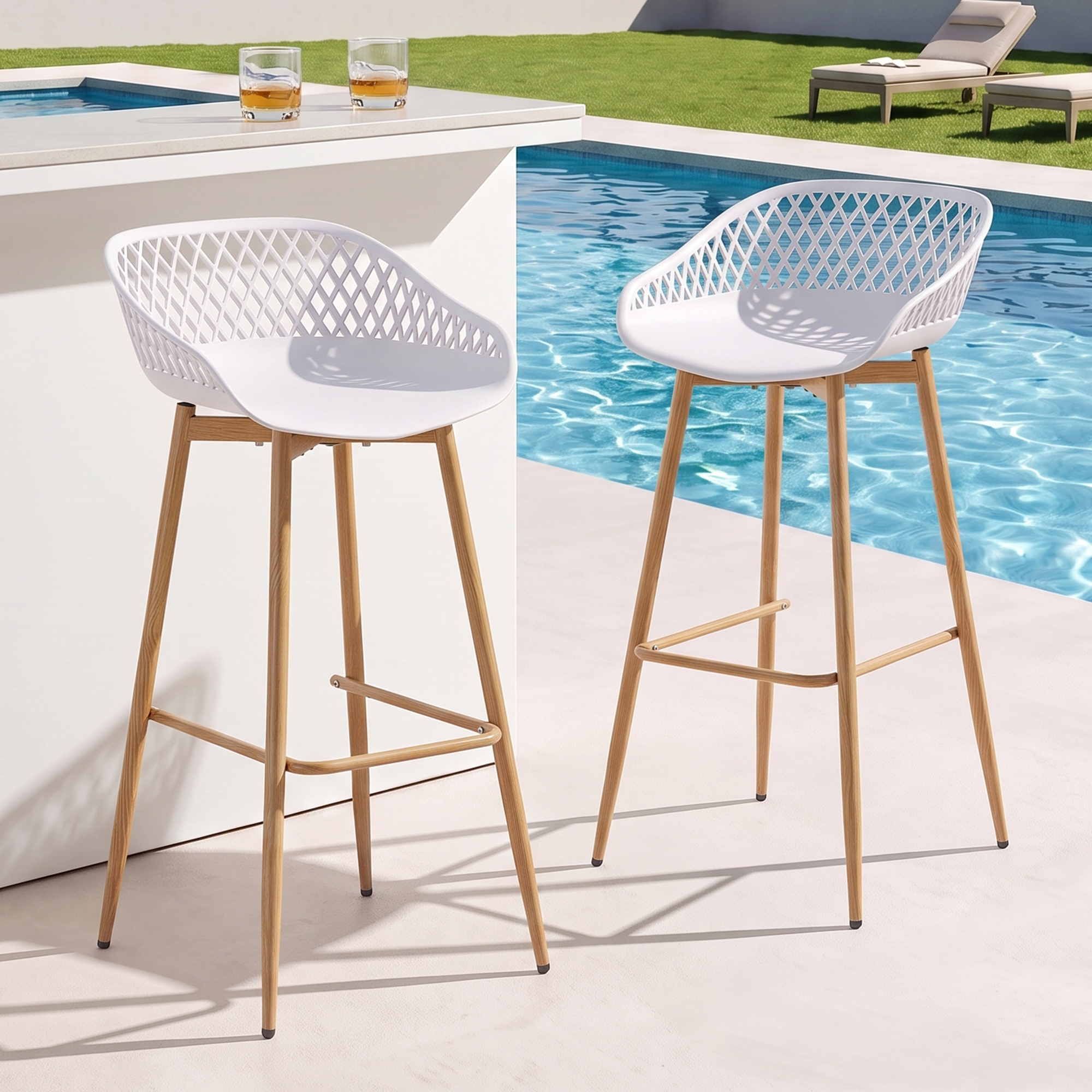 Gardeon 2PC Outdoor Bar Stools Plastic Metal Dining Chair Patio Furniture White Main image