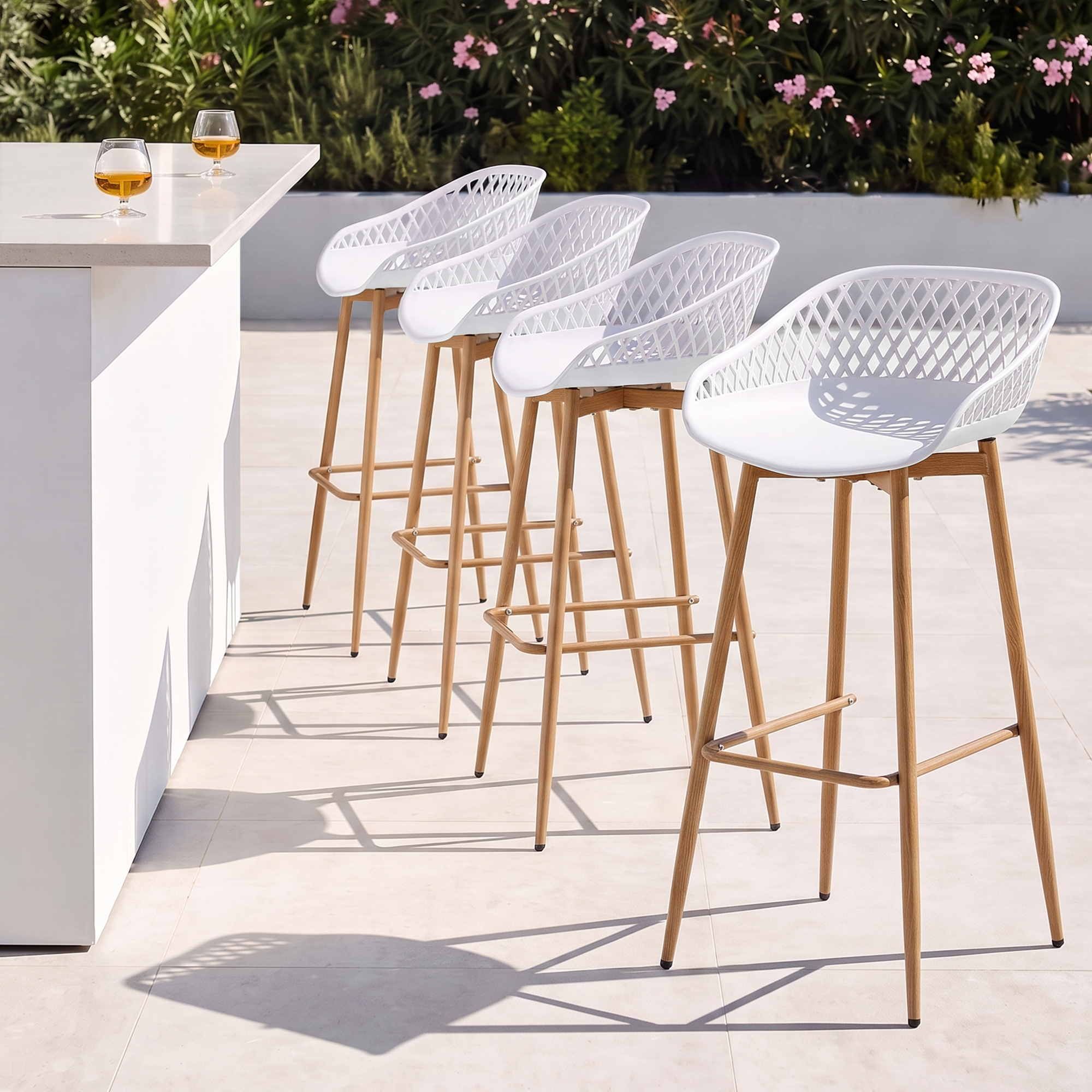 Gardeon 4-Piece Outdoor Bar Stools Plastic Metal Dining Chair Balcony White Main image