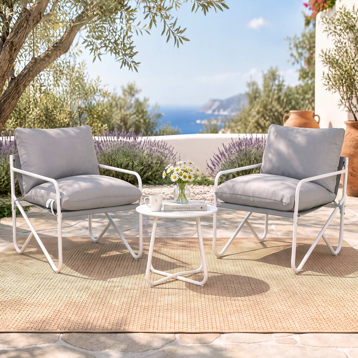 Gardeon Outdoor Bistro Set 3 Piece Patio Furniture Conversation Table and Chairs Grey Main image