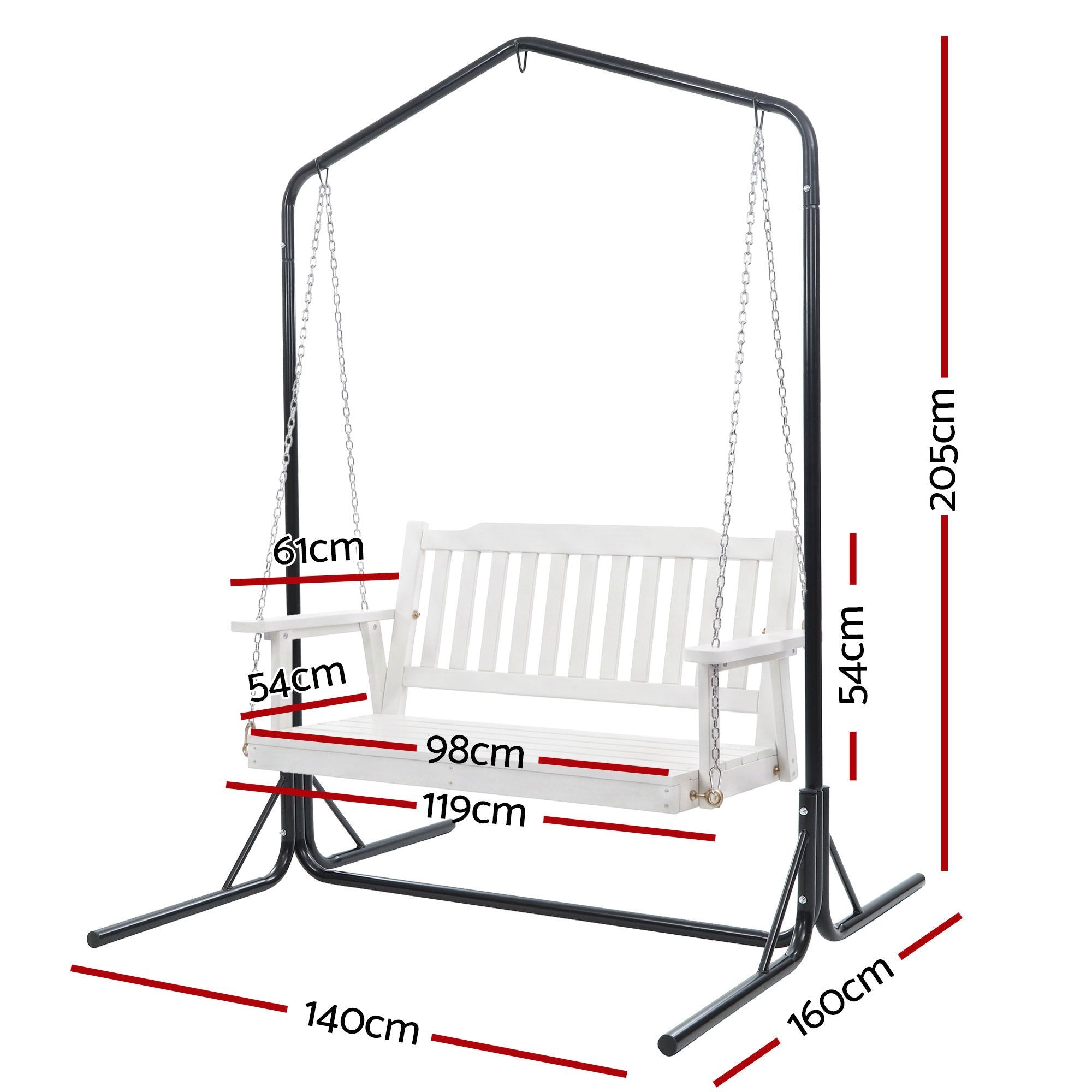 Gardeon Wooden 2-Seater Outdoor Swing Chair with Black Stand White Hanging Chair Secondary image