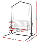 Gardeon Wooden 2-Seater Outdoor Swing Chair with Black Stand White Hanging Chair