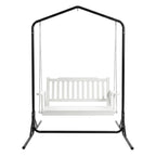 Gardeon Wooden 2-Seater Outdoor Swing Chair with Black Stand White Hanging Chair