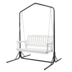 Gardeon Wooden 2-Seater Outdoor Swing Chair with Black Stand White Hanging Chair