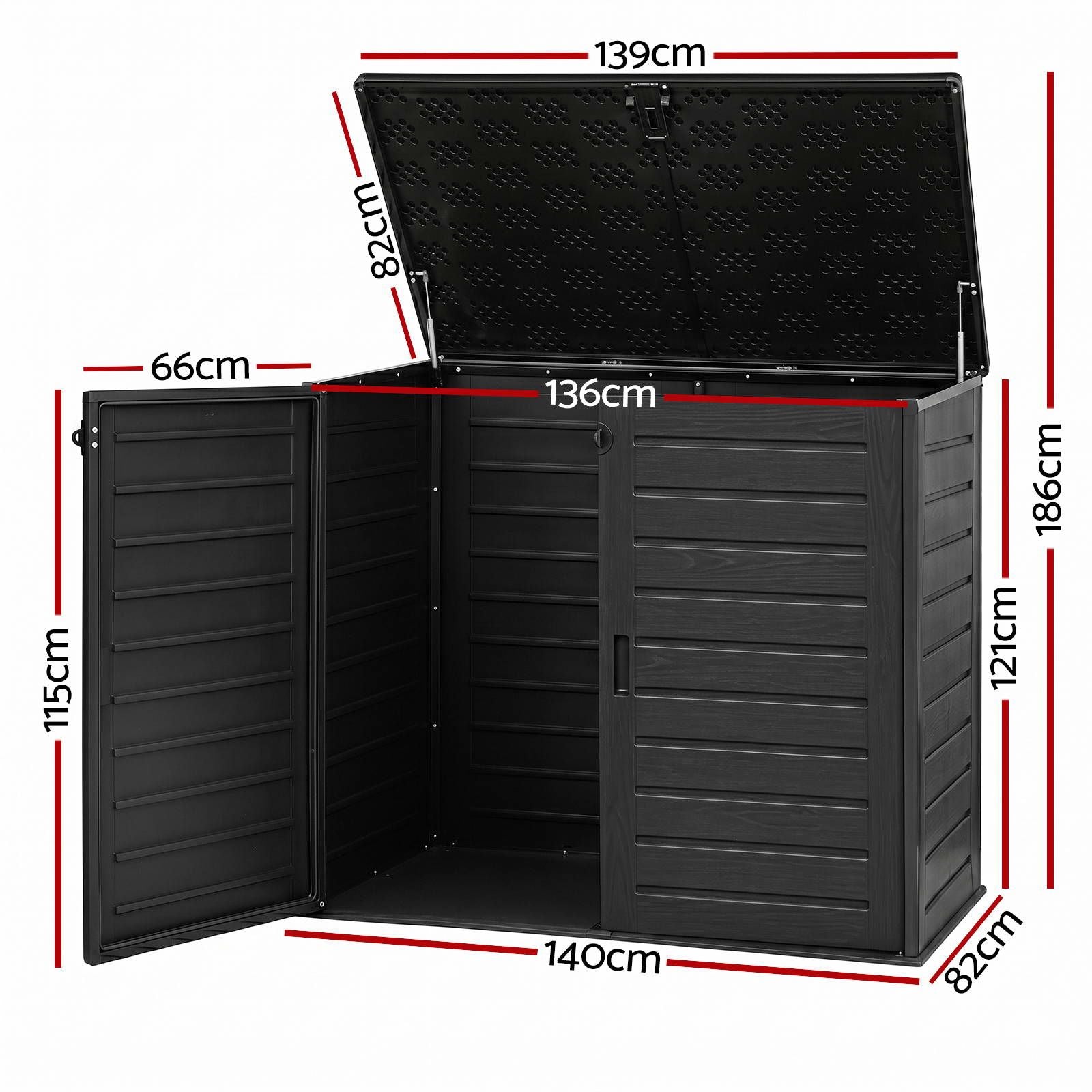 Gardeon Outdoor Storage Box 1170L Container Lockable Cabinet Tool Organizer Shed Black