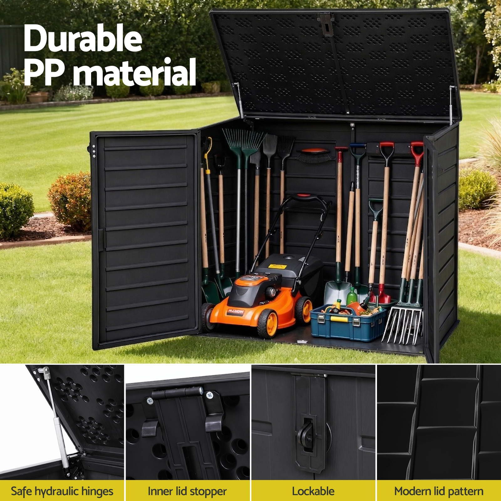 Gardeon Outdoor Storage Box 1170L Container Lockable Cabinet Tool Organizer Shed Black