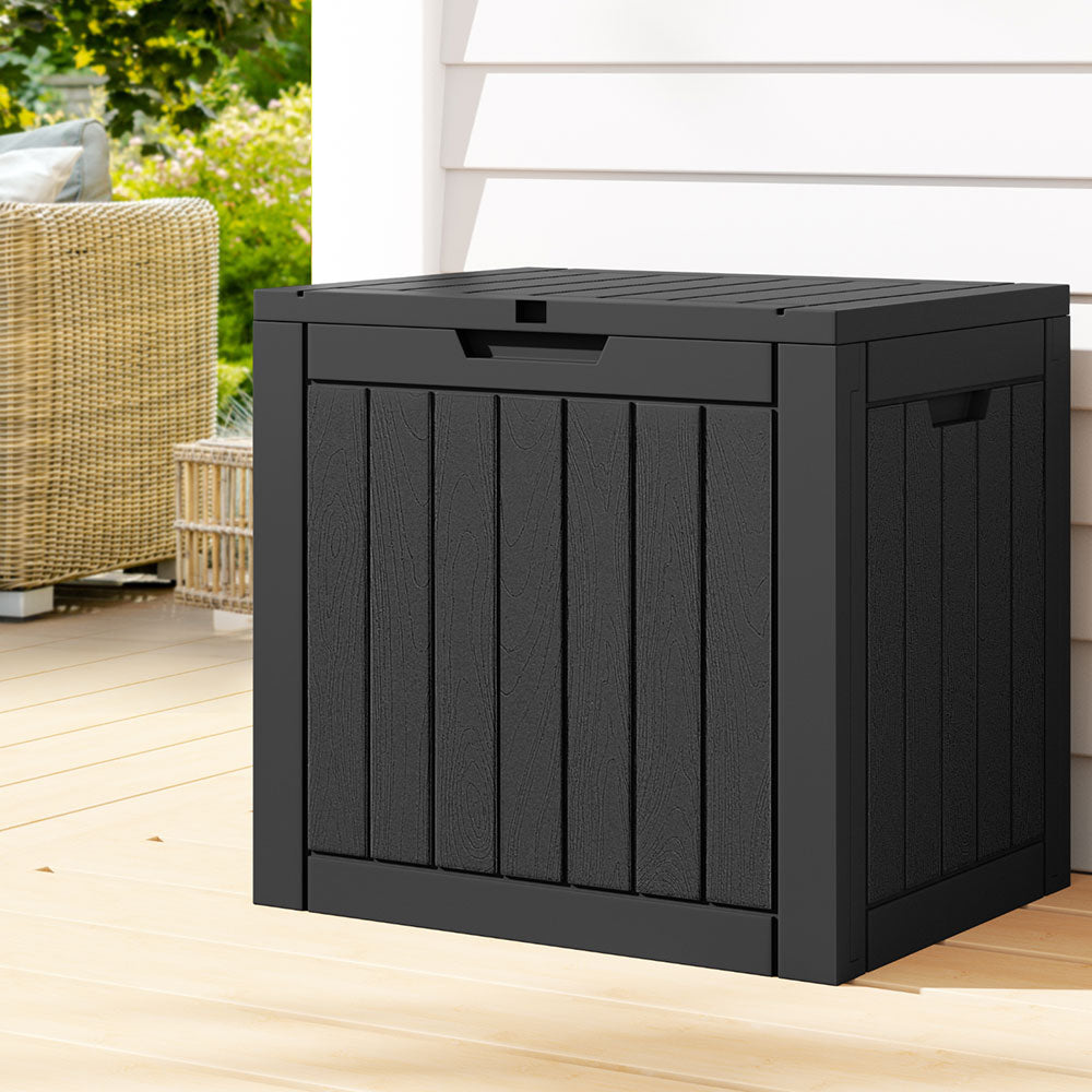 Gardeon Outdoor Storage Box 118L Container Lockable Garden Toy Tool Shed Black Main image