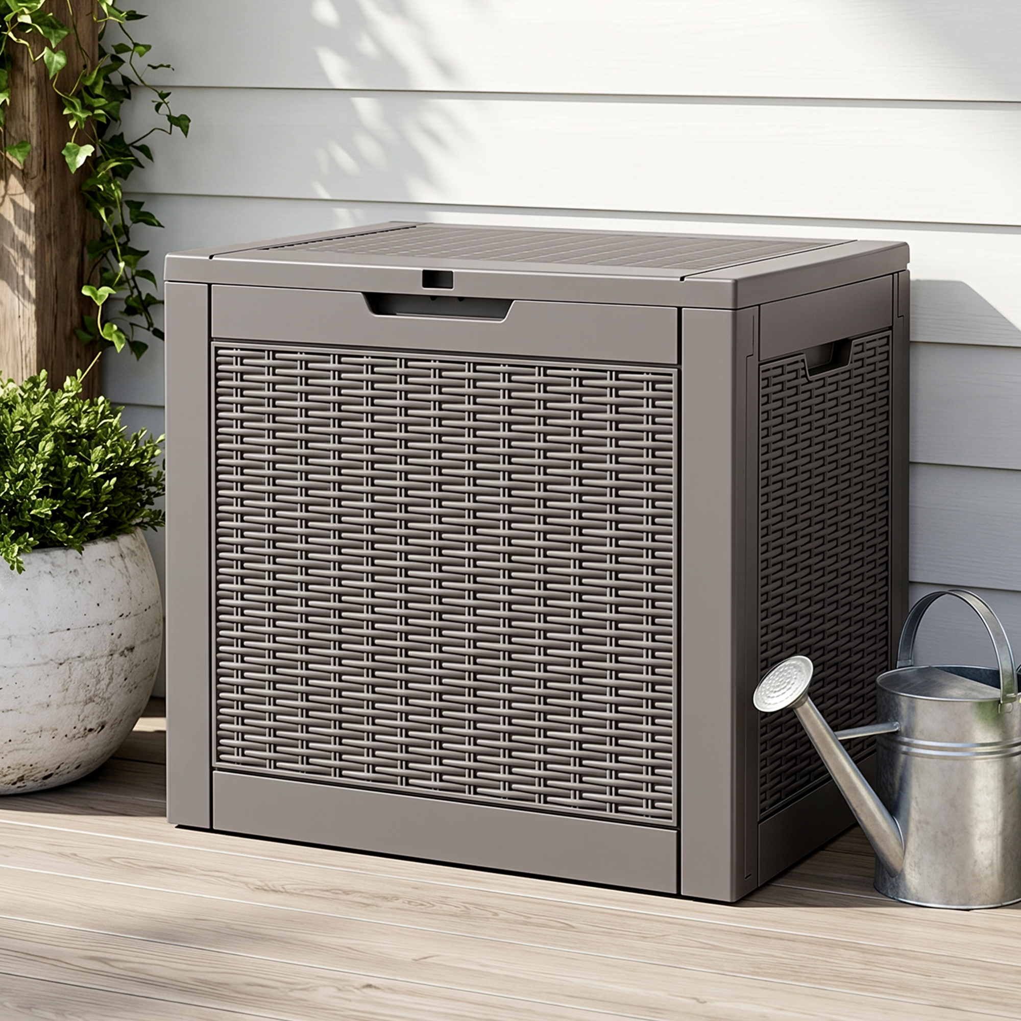 Gardeon Outdoor Storage Box 118L Container Lockable Garden Toy Tool Rattan-Texture Brown Main image