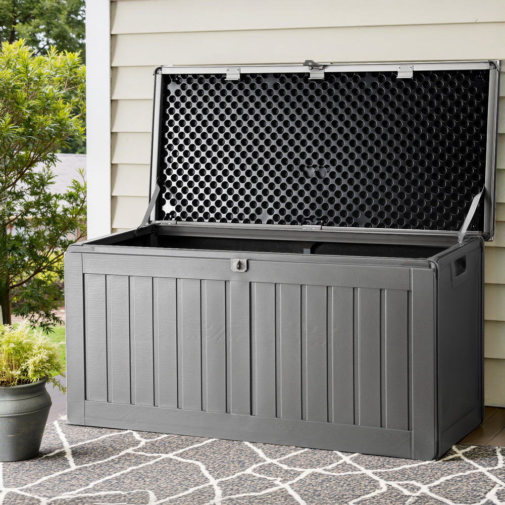 Gardeon Outdoor Storage Box 190L Container Lockable Garden Bench Tool Shed Black Main image