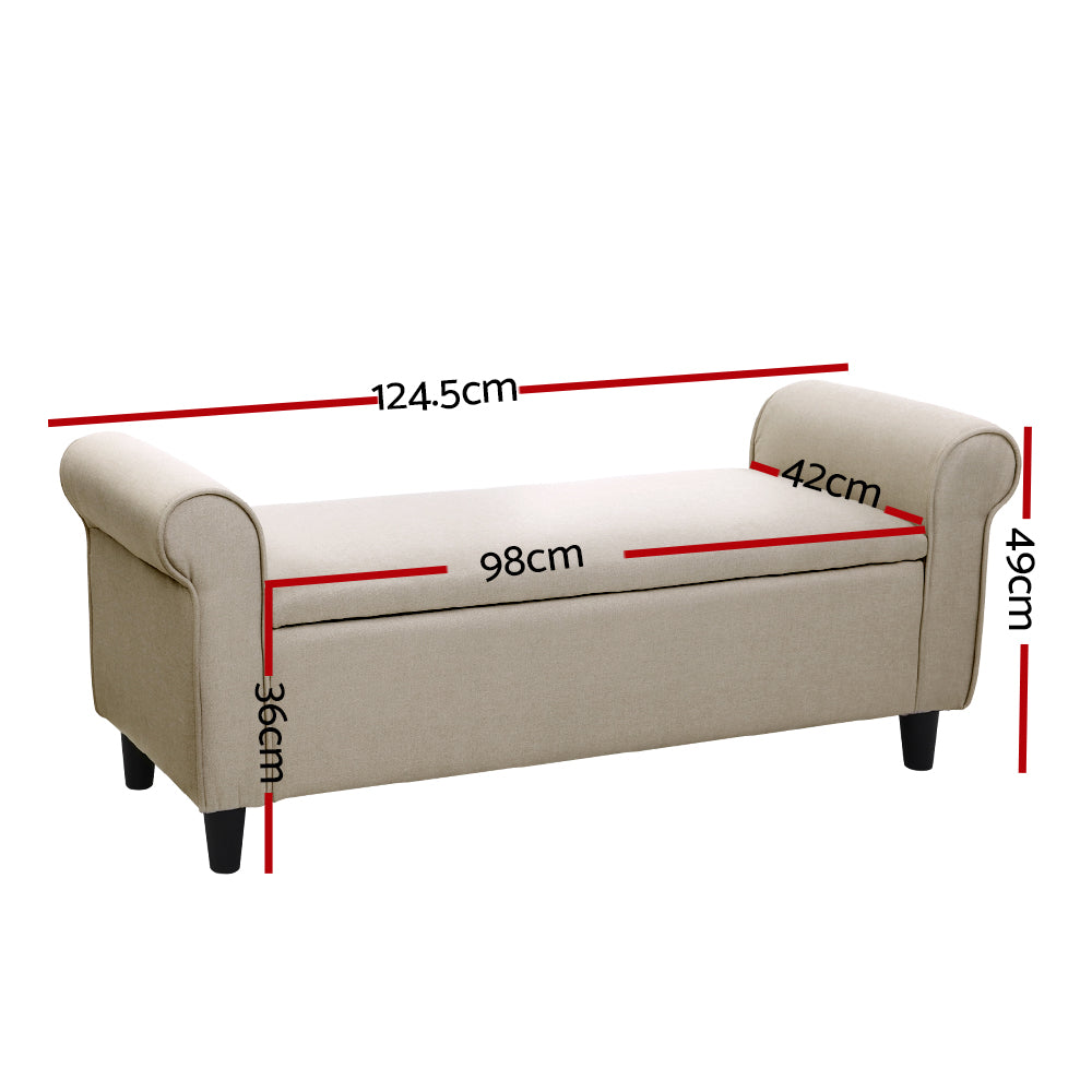 125cm Linen Storage Ottoman Blanket Box - Taupe Secondary image