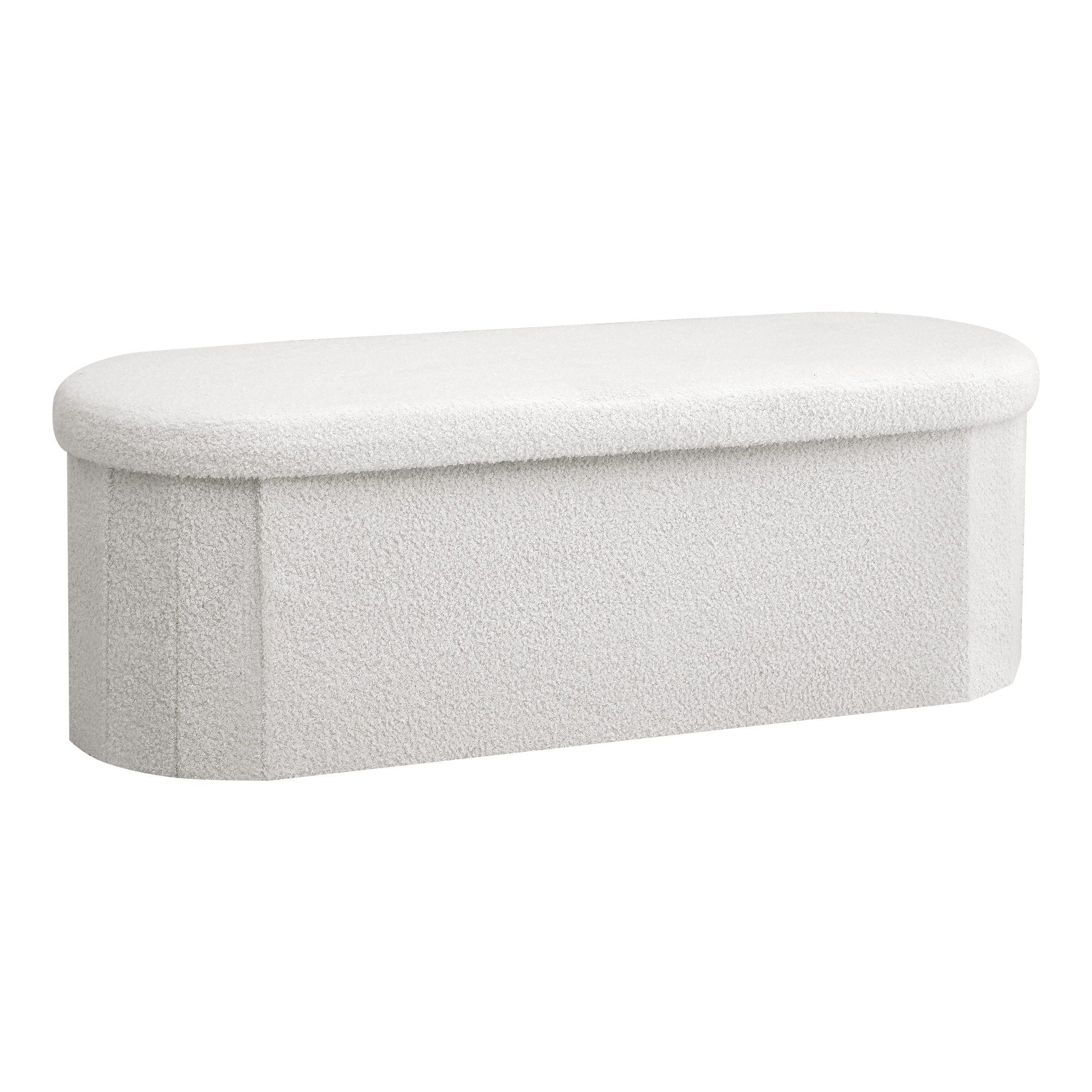Storage Ottoman Foot Stool Rest Boucle Fabric Foldable White Secondary image