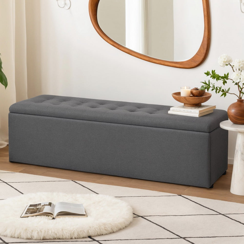 140cm Linen Storage Ottoman Blanket Box - Dark Grey Main image