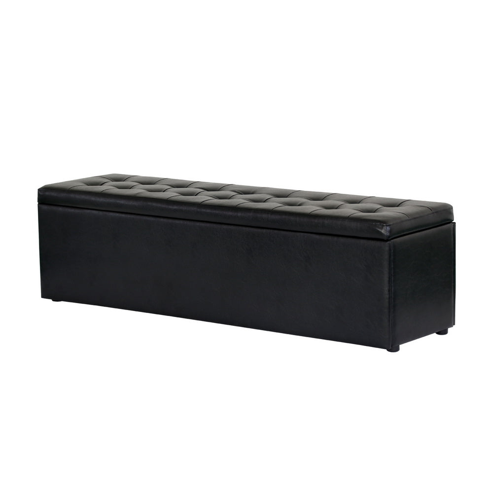 140cm Black Leather Ottoman Blanket Storage Box Main image