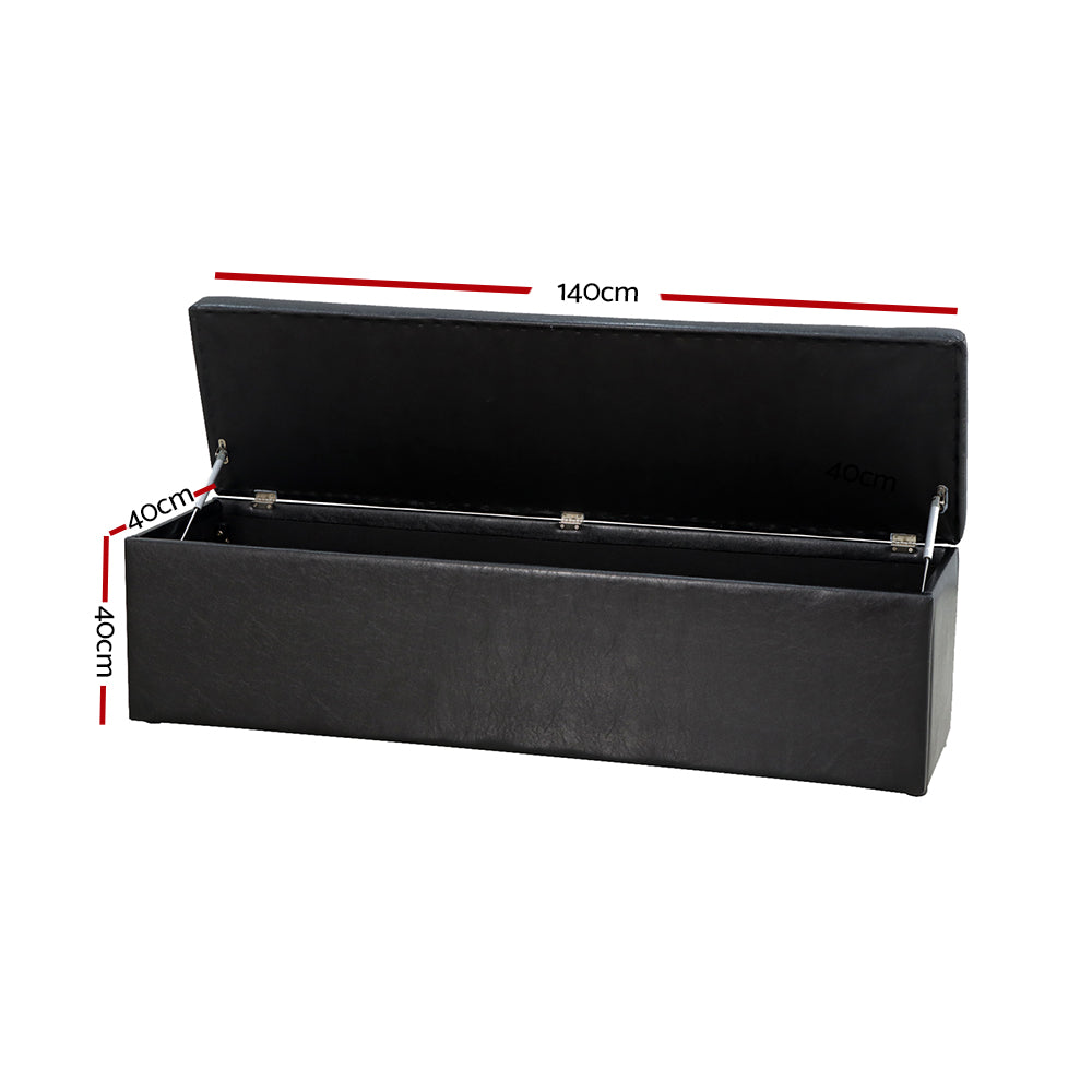 140cm Black Leather Ottoman Blanket Storage Box Secondary image