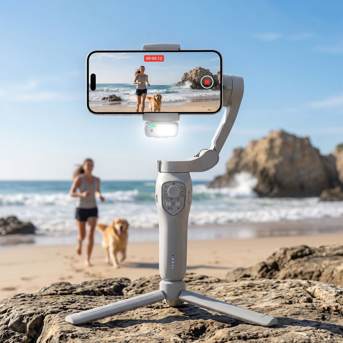 Devanti 3-Axis Handheld Gimbal Stabilizer for Smartphone & Tripod AI Tracking Fill Light Main image
