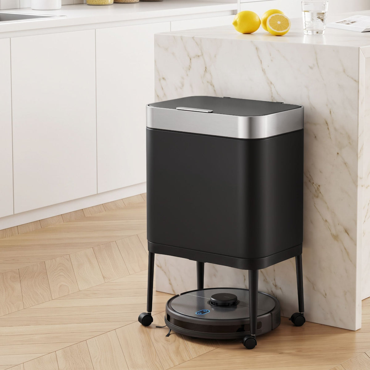 Cefito 40L Press Top Trash Can Kitchen Rubbish Bin Moblie Stainless Steel Black Main image