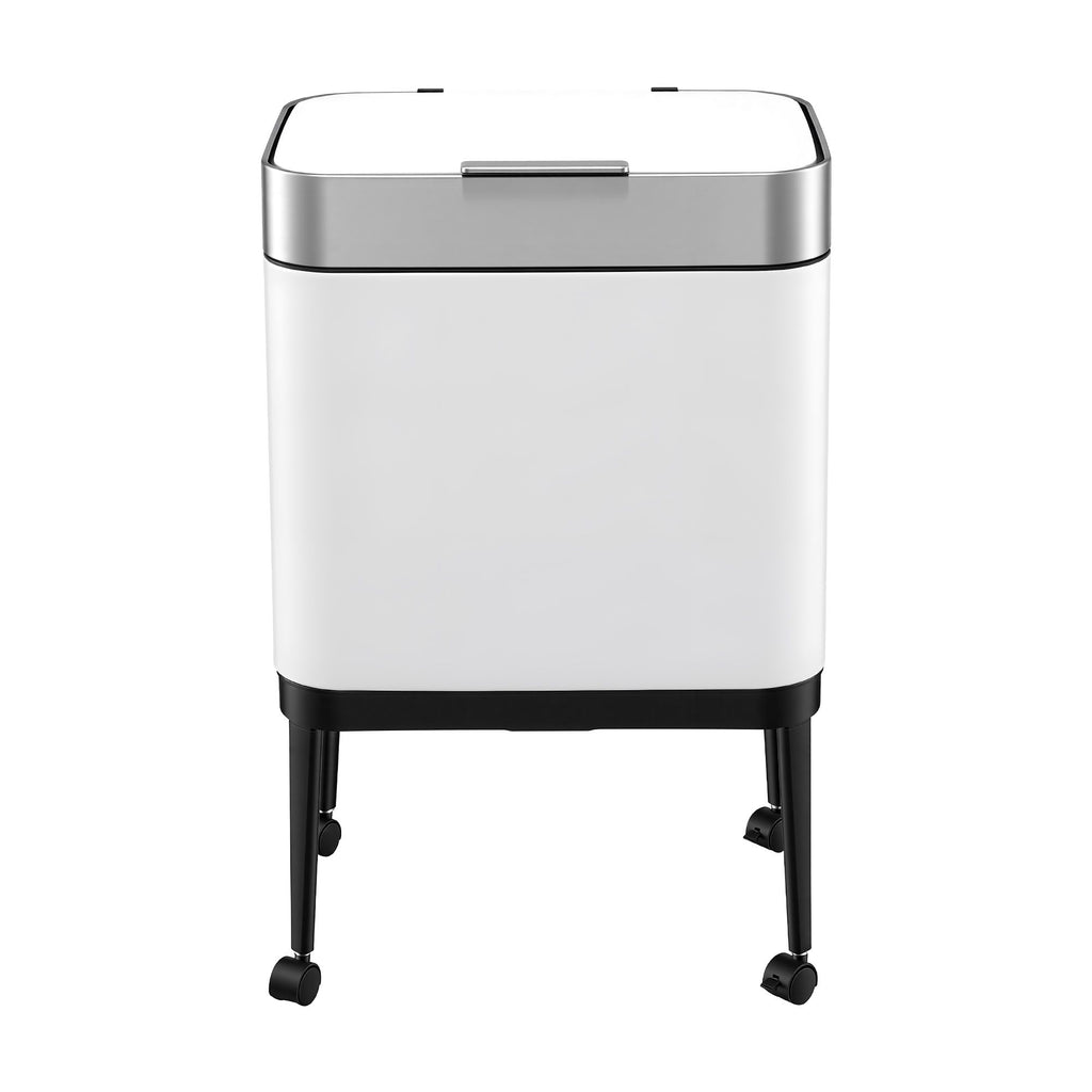 Cefito 40L Press Top Trash Can Kitchen Rubbish Bin Moblie Stainless Steel White