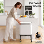 Cefito 40L Press Top Trash Can Kitchen Rubbish Bin Moblie Stainless Steel White