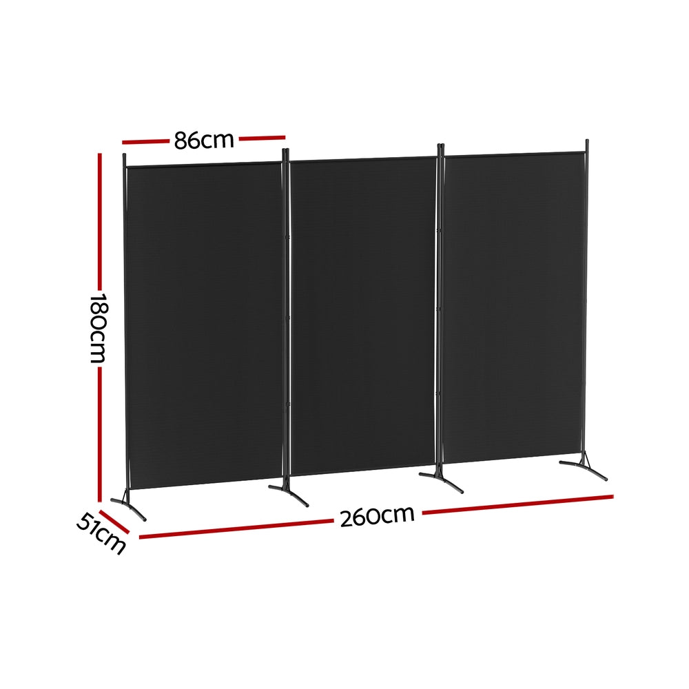 3 Panel Room Divider Screen 260x180cm Fabric Black Secondary image