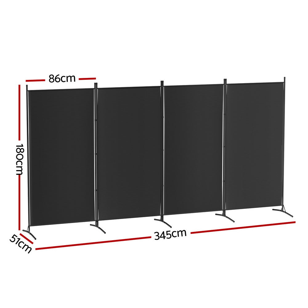 4 Panel Room Divider Screen 345x180cm Fabric Black Secondary image