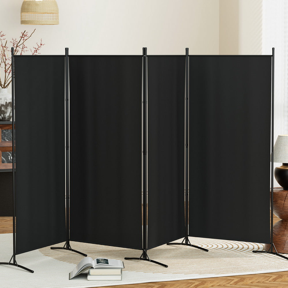 4 Panel Room Divider Screen 345x180cm Fabric Black Main image