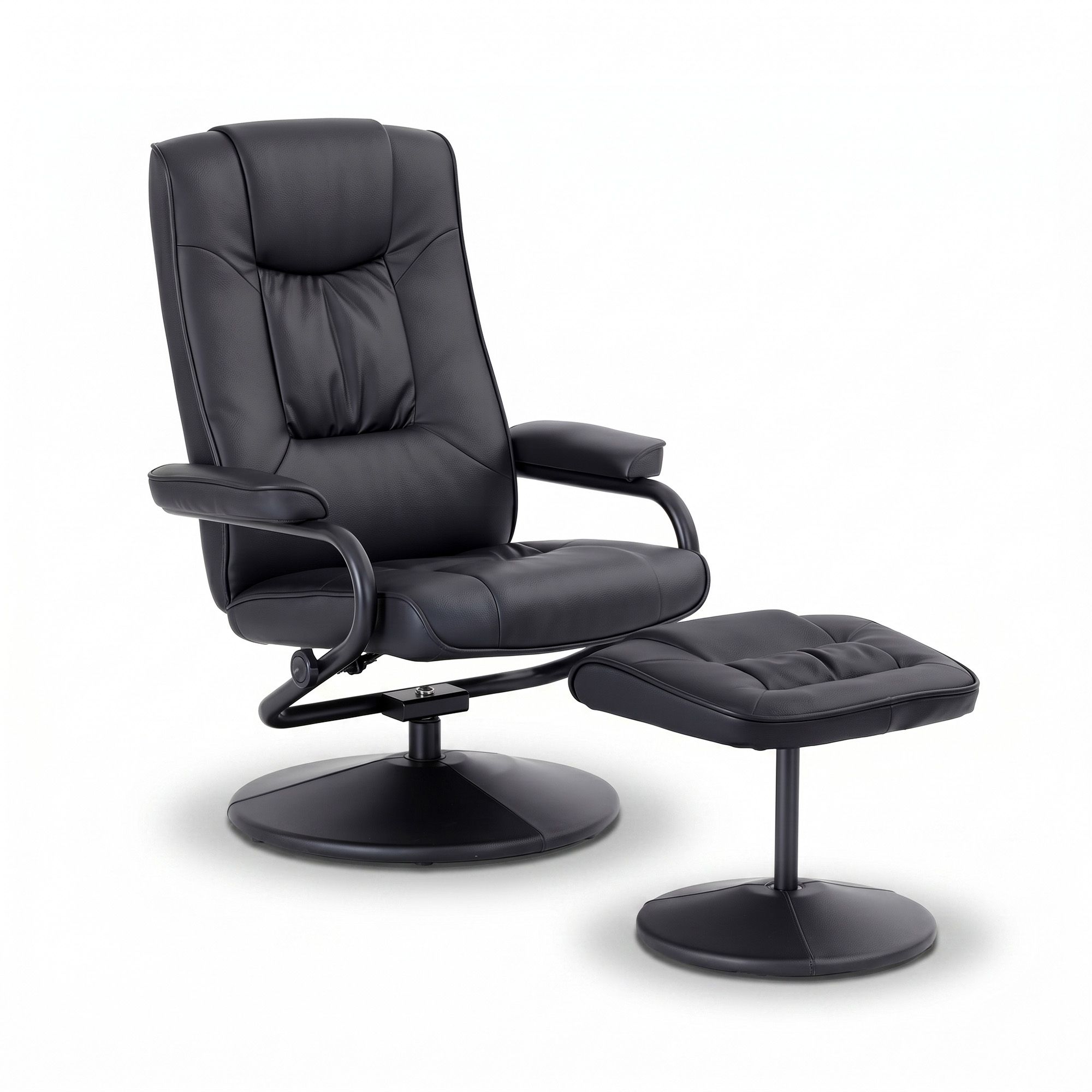 Recliner with Ottoman 360-Degree Swivel Recliner Chair and Ottoman Set PU Leather Black Main image