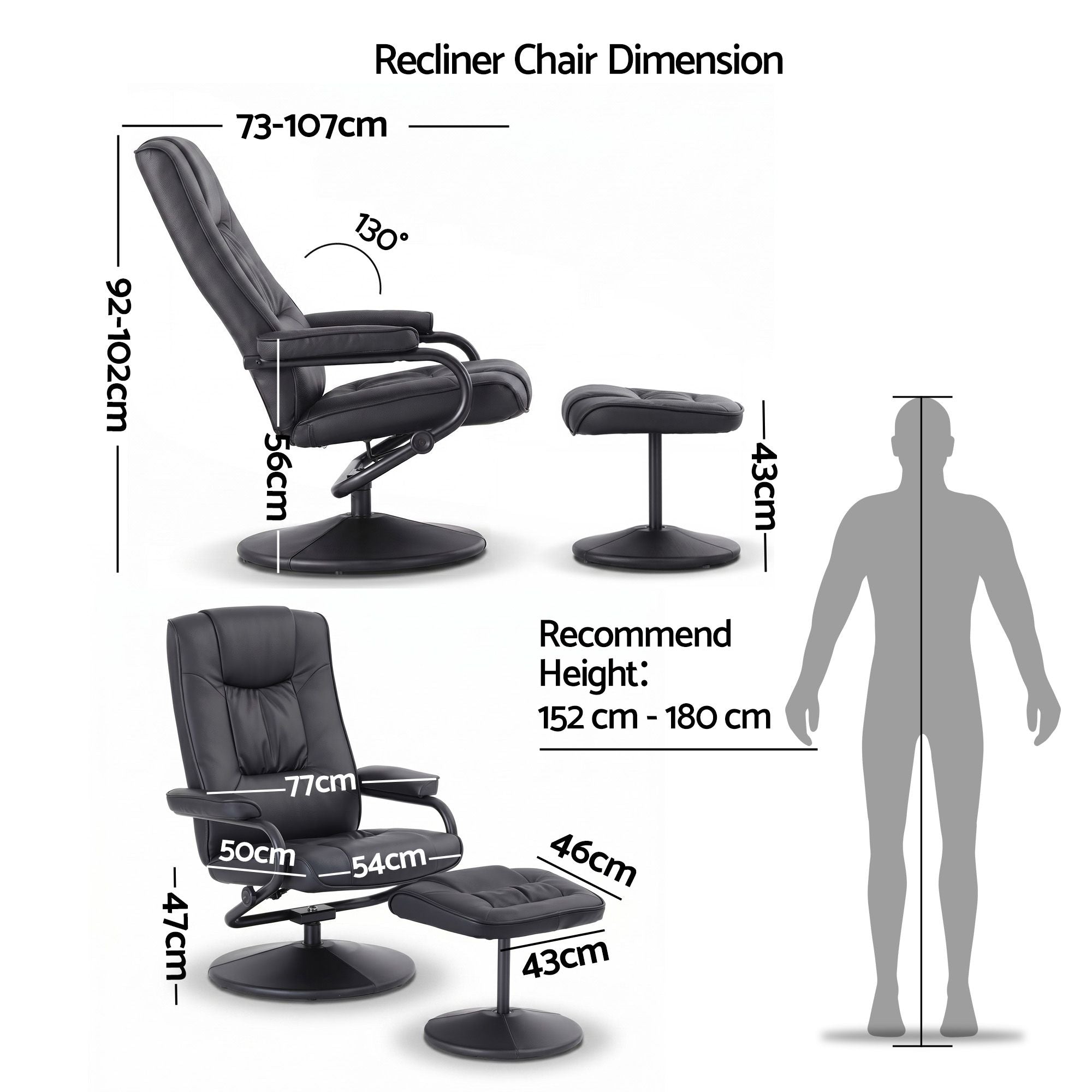 Recliner with Ottoman 360-Degree Swivel Recliner Chair and Ottoman Set PU Leather Black Secondary image