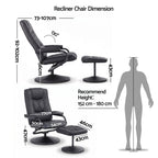 Artiss Recliner with Ottoman 360-Degree Swivel Recliner Chair and Ottoman Set PU Leather Black