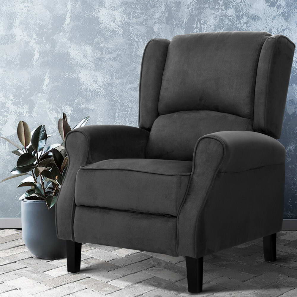 Artiss Recliner Chair Adjustable Sofa Lounge Soft Suede Armchair Couch Charcoal Main image