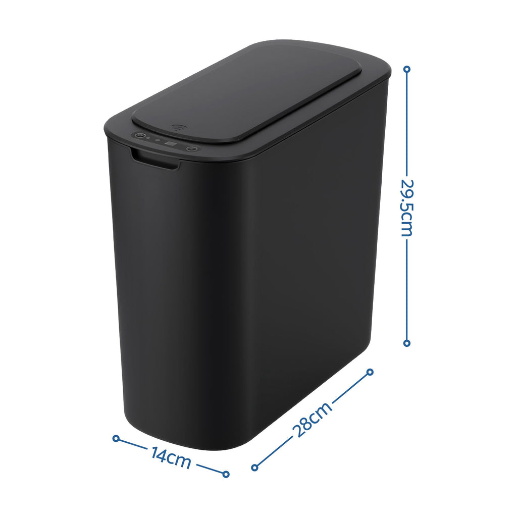 Devanti Automatic Trash Bin with Lid 11L Motion Sensor Kitchen Bin Touchless Garbage Can Modern Black Plastic Slim Rubbish Bin with Liner Holder for Kitchen, Home, Office