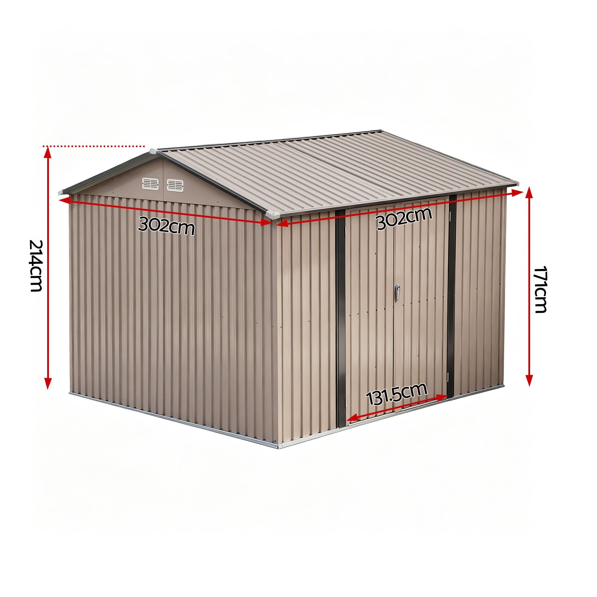 Giantz 3x3m Garden Shed Outdoor Storage Backyard Tool Shed Galvanized Steel Brown
