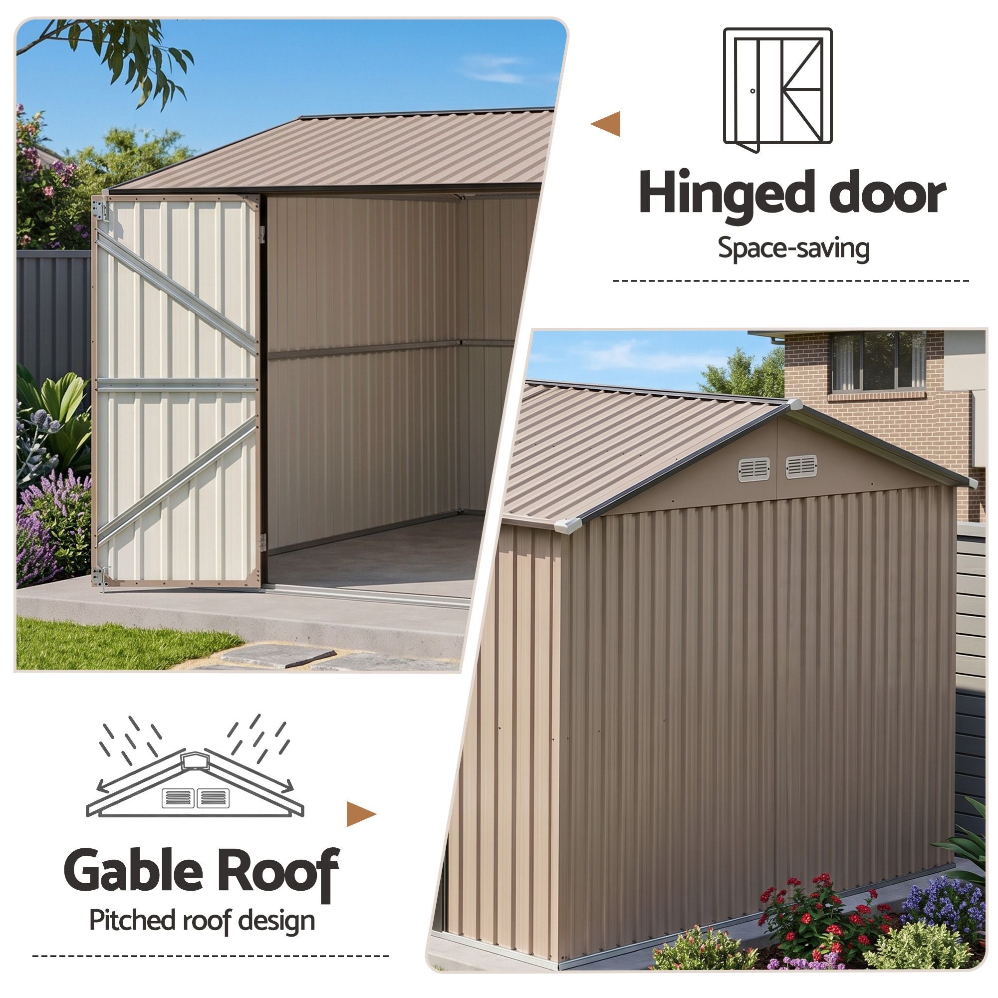 Giantz 3x3m Garden Shed Outdoor Storage Backyard Tool Shed Galvanized Steel Brown