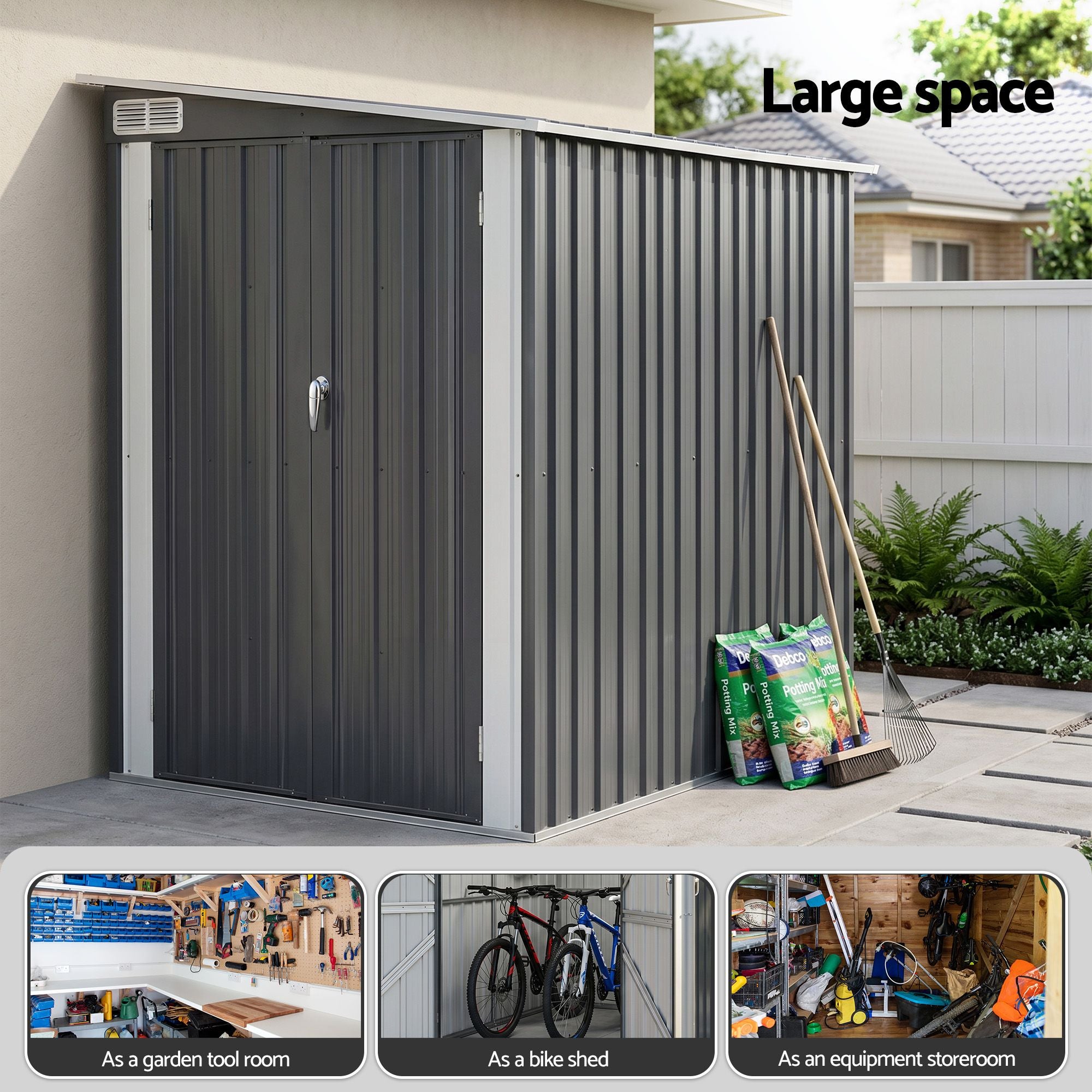 Giantz Garden Shed 1.2x2.4m Lean-To Bike Shelter Backyard Outdoor Storage