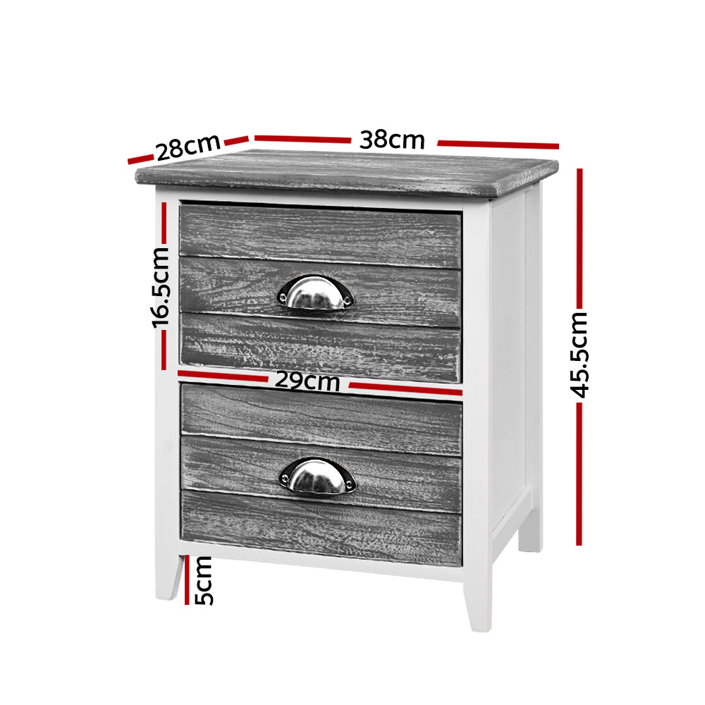Thyme Bedside Table 2 Drawers Vintage (set of 2) - Grey Secondary image