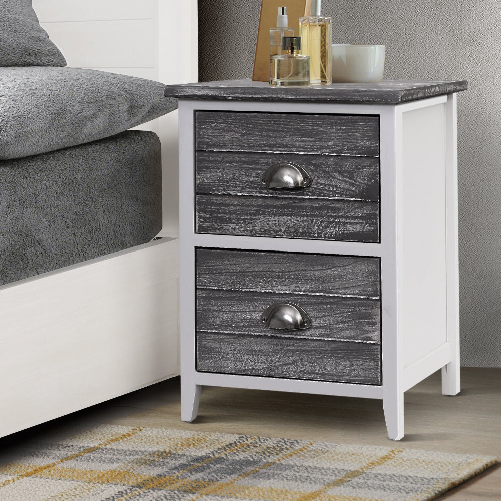 Thyme Bedside Table 2 Drawers Vintage (set of 2) - Grey Main image