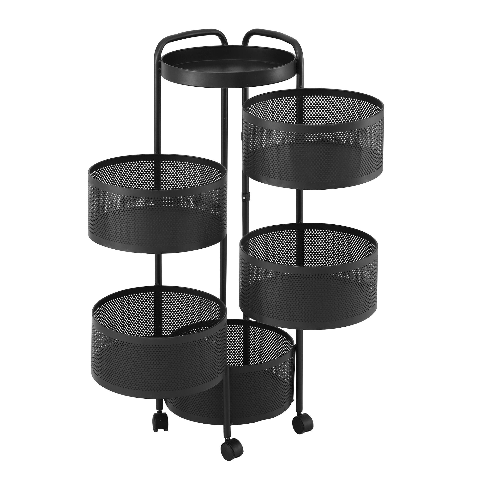 Storage Trolley Kitchen Cart 5 Tiers Storage Rack Round Basket Black Main image