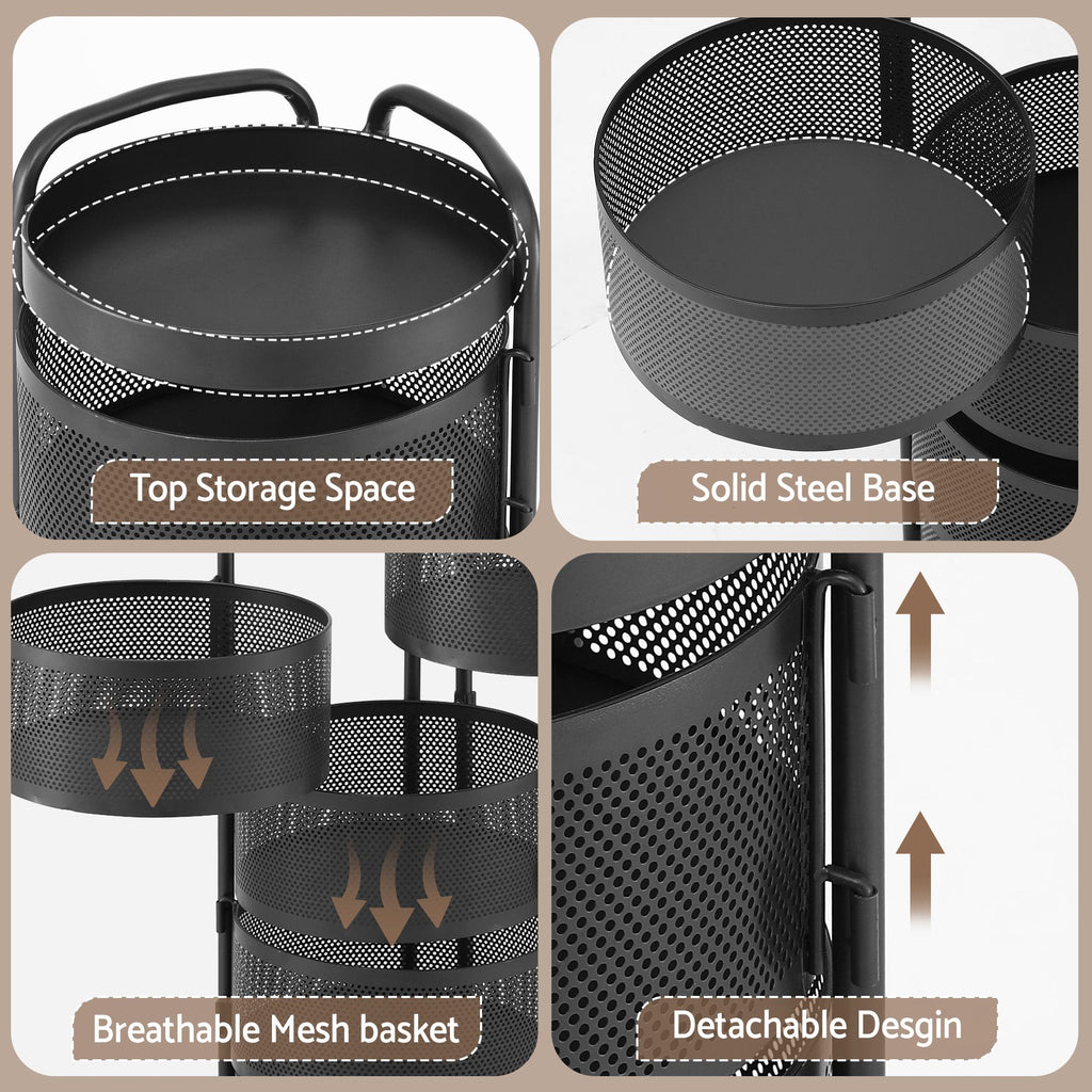 Artiss Storage Trolley Kitchen Cart 5 Tiers Storage Rack Round Basket Black