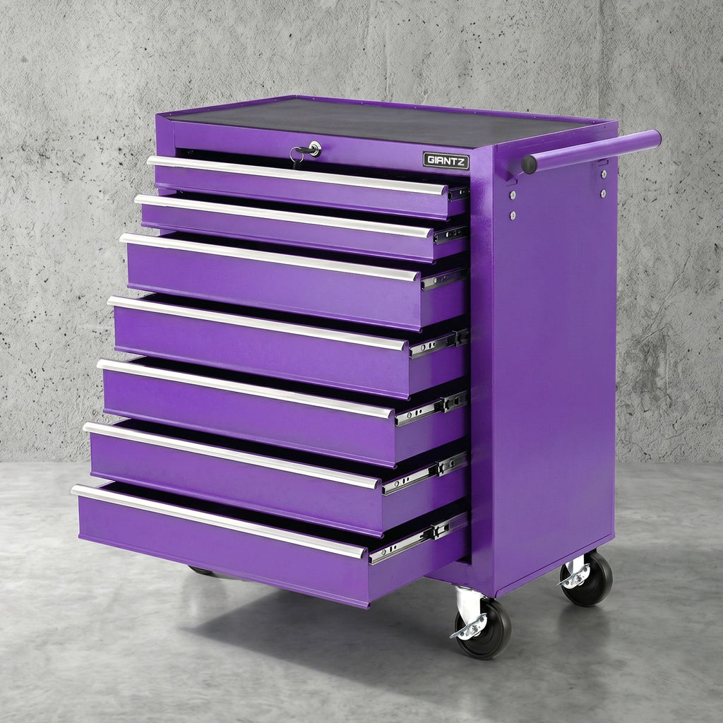 Giantz 7-Drawer Tool Chest Trolley Cabinet Toolbox Heavy Duty Garage Storage Organiser Purple