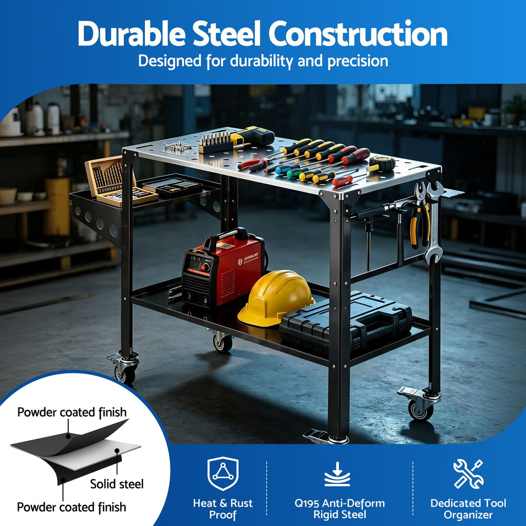 Giantz Welding Table Cart with Tool Storage 130KG Capacity Mobile Workstation