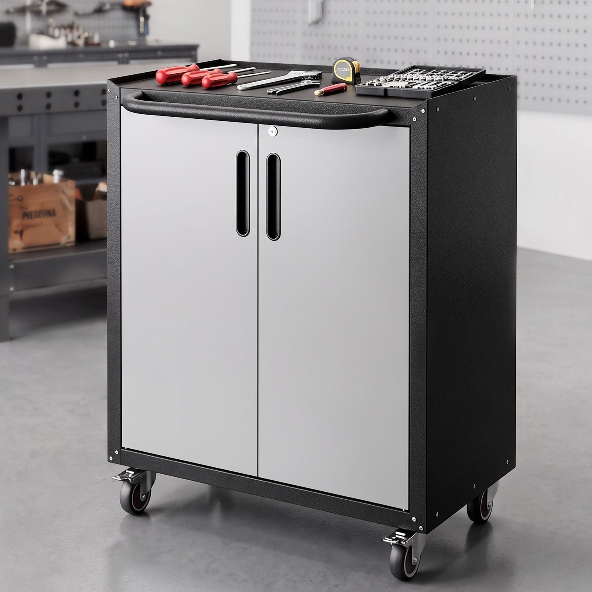 Giantz Rolling Tool Cabinet Heavy-Duty Storage Cabinet Adjustable Shelf Black and Grey Main image