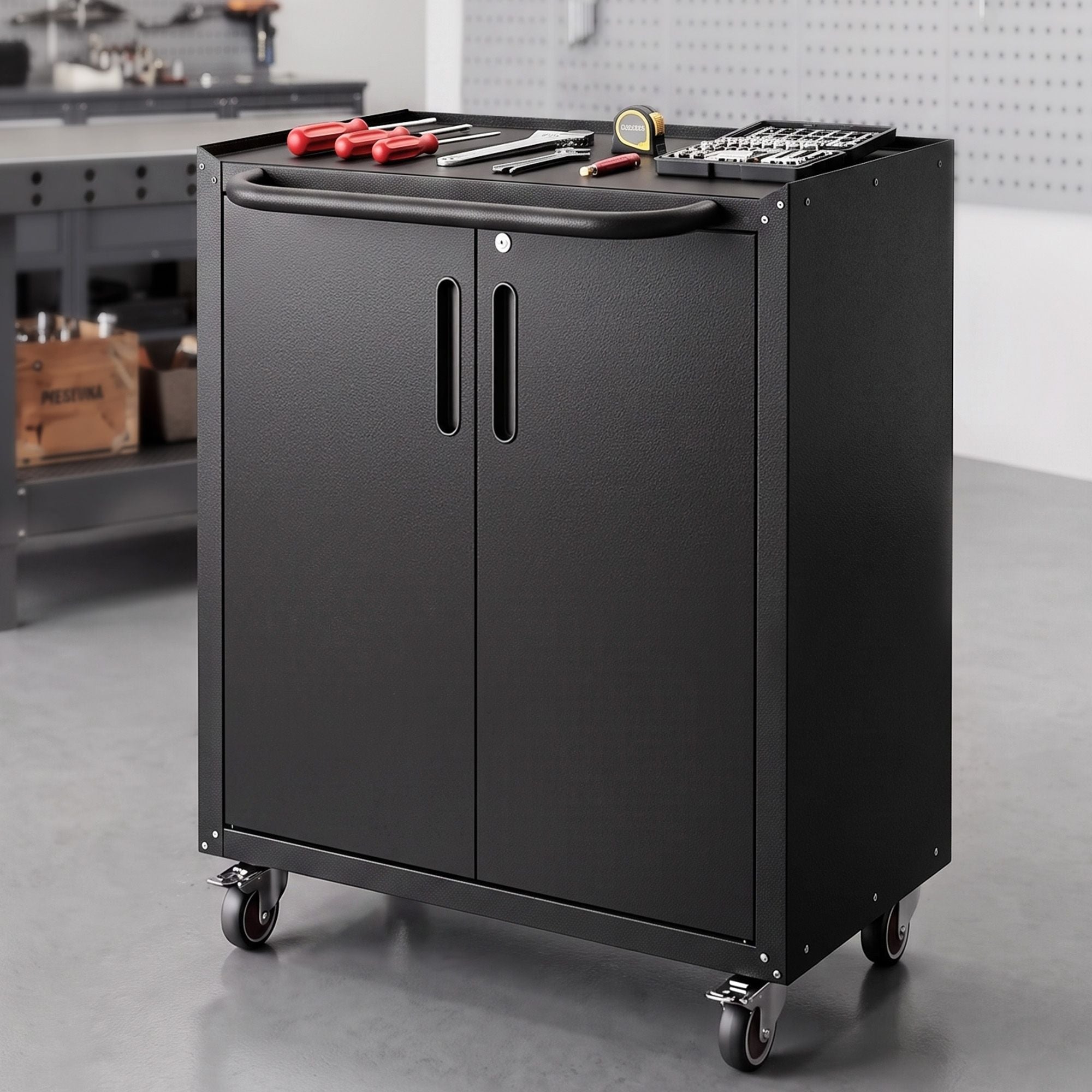 Giantz Rolling Tool Cabinet Heavy-Duty Storage Cabinet Adjustable Shelf Black Main image