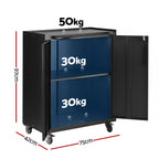 Giantz Rolling Tool Cabinet Heavy-Duty Storage Cabinet Adjustable Shelf Black