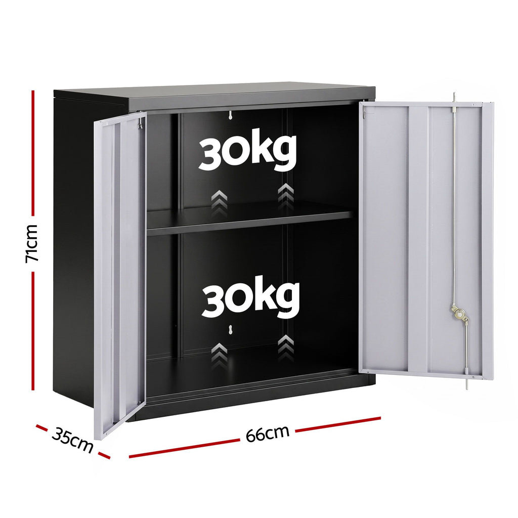 Giantz Steel Tool Cabinet Wall Mount Adjustable Shelf Garage Storage Lockable Black Grey