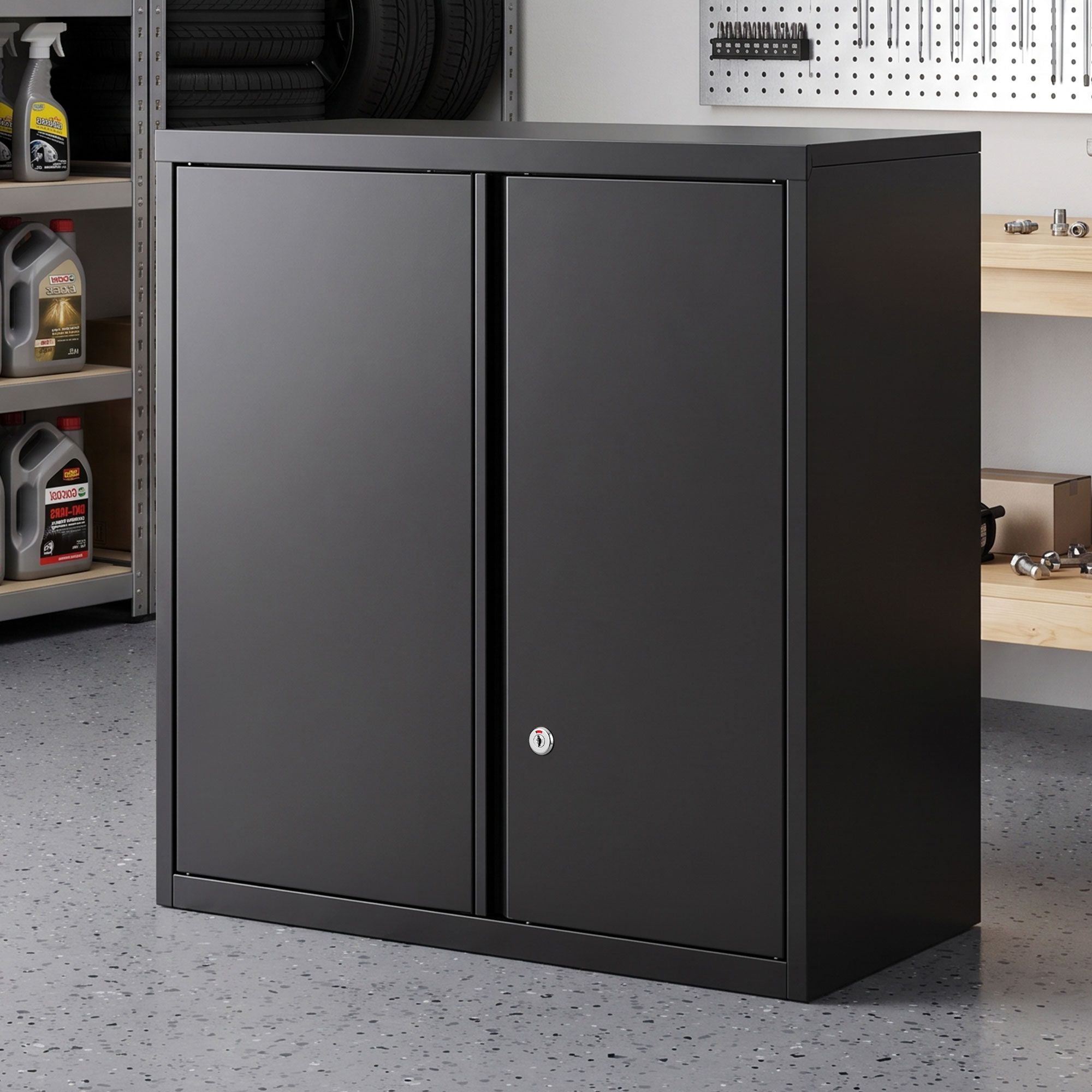 Giantz Steel Tool Cabinet Wall Mount Adjustable Shelf Garage Storage Lockable Black Main image