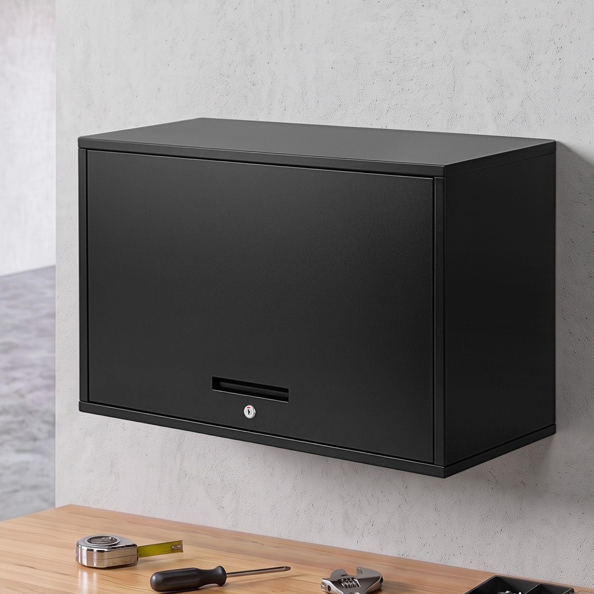 Giantz Wall Mount Steel Tool Cabinet Garage Storage Box Lockable Overhead Shelf Black Main image