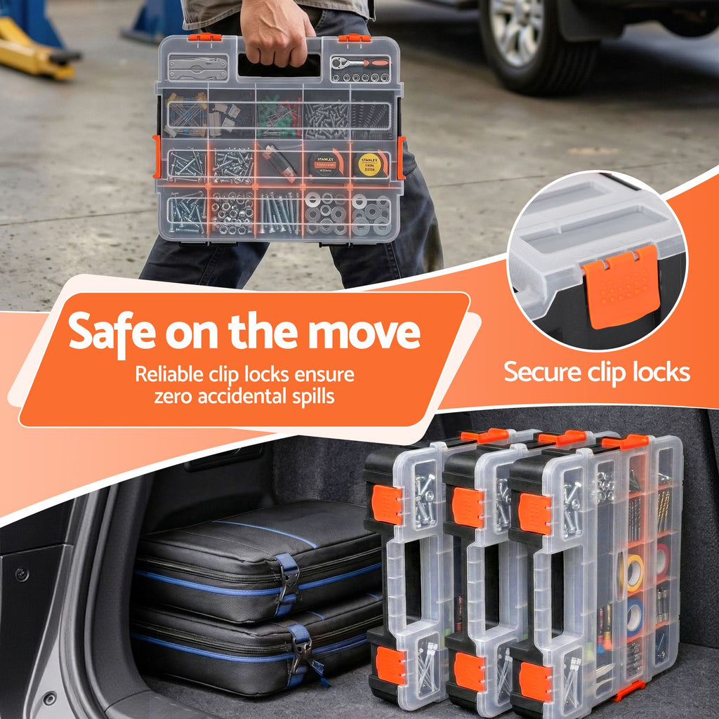 Giantz 3 Pack Tool Box Organizer with Hardware Storage Box for Small Parts