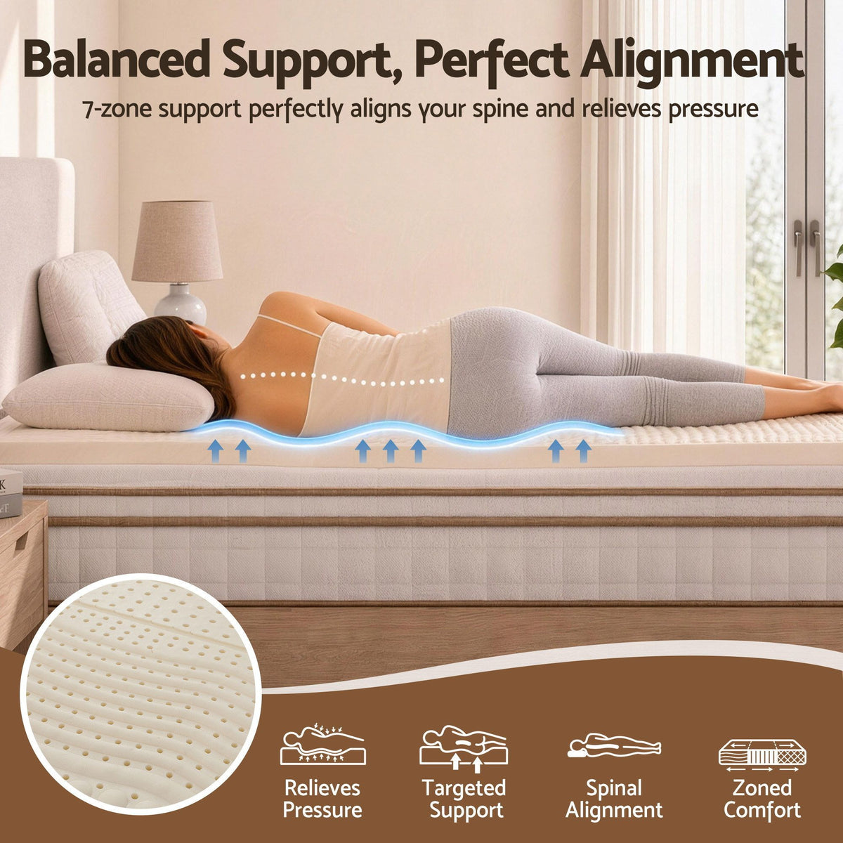 Giselle Bedding Double Latex Mattress Topper 7-Zone Natural Latex Core Breathable 5cm