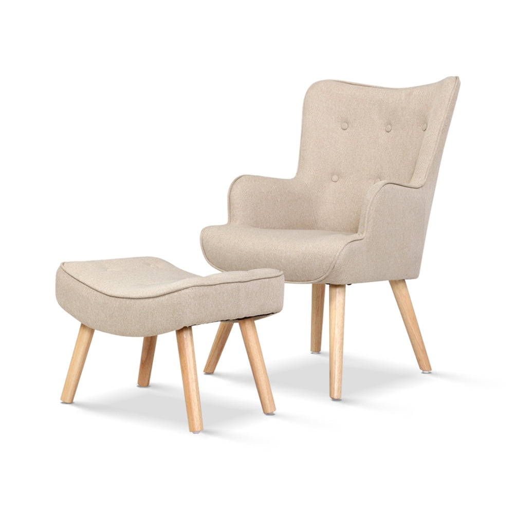 Artiss Armchair Set with Ottoman Beige Lansar Main image